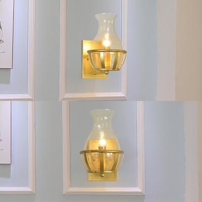 1 Light Candle Sconce Light with Vase Shade Traditional Bubble Glass Wall Light in Gold for Bedroom