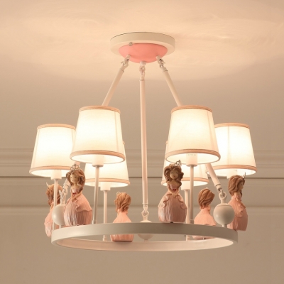 3/6 Lights Ring Chandelier with Princess Lovely Metal Hanging Light in Pink for Girls Bedroom