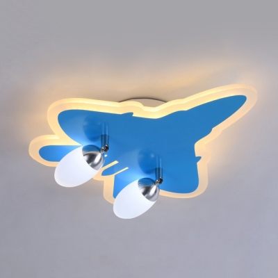 Modern Blue LED Ceiling Mount Light Airplane 2/4 Heads Acrylic Second Gear/White Flush Light for Kindergarten