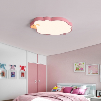 Acrylic Sheep LED Ceiling Light Kindergarten Cartoon Blue/Pink/White Flush Mount Light in Warm/White