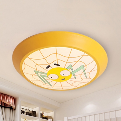 Cartoon Spider Ceiling Mount Light Acrylic Stepless Dimming/White Flush Light in Yellow for Boys Bedroom