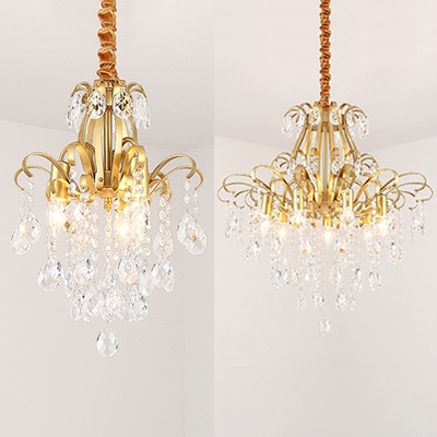 Gold Downlight Hanging Lamp 3/7 Lights Elegant Style Metal Chandelier for Cafe Dining Room
