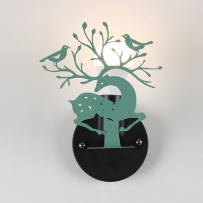 Nordic Black/Green/White Sconce Light Deer & Bird 1 Head Metal Wall Sconce for Living Room