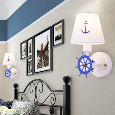Creative Tapered Shade Wall Light with Rudder 1 Light Metal Wall Sconce in Blue for Child Bedroom