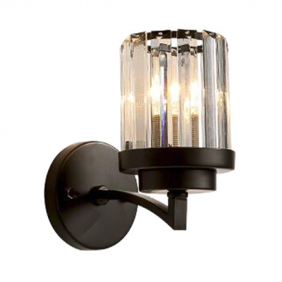 Black Fake Candle Wall Light American Rustic Metal Wall Light with Crystal Shade for Bedroom Hallway