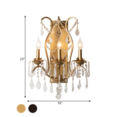 Candle Foyer Restaurant Wall Light Metal 3 Lights Classic Style Sconce Light in Black/Gold