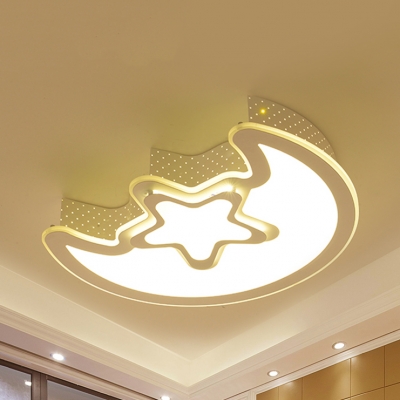 Cartoon White LED Flush Mount Light Crescent&Star Metal Acrylic Ceiling Lamp for Nursing Room