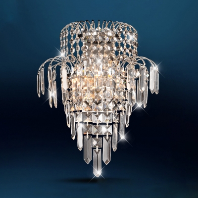 Clear Crystal Deco Sconce Light Elegant Style Metal Wall Lamp in Chrome for Dining Room