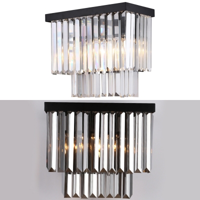 Clear/Smoke Crystal Rectangle Wall Light Luxurious Style Sconce Light in Black for Corridor