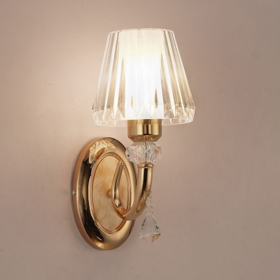 Crystal/Fabric Tapered Shade Wall Light 1 Head Traditional Wall Lamp in Gold for Hotel Office