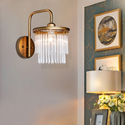 Drum Living Room Sconce Light Clear Crystal 1/2 Lights Modern Stylish Wall Lamp in Gold Finish