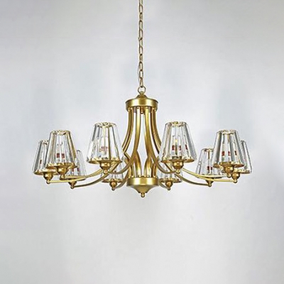 Elegant Style Tapered Shade Chandelier Metal 8/10 Lights Gold Hanging Lamp for Living Room