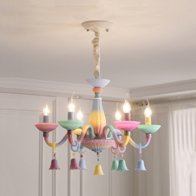Glass Candle Pendant Light 6 Lights Macaron Loft Multi-Color Chandelier for Living Room