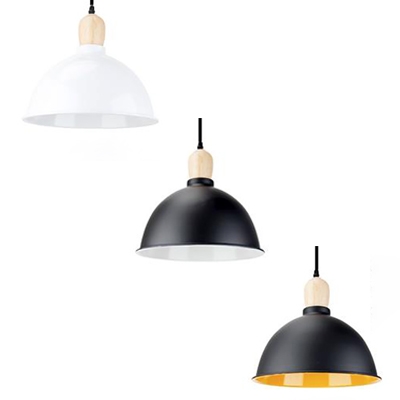 Domed Shade Pendant Light 1 Light Industrial Aluminum Hanging Light in Black/Black&Yellow/White for Office