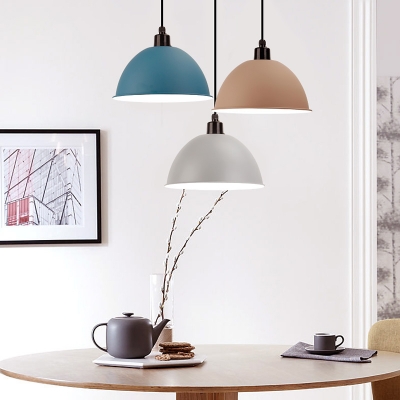 Domed Living Room Hanging Light Metal 1 Light Macaron Loft Pendant Light in Blue/Gray/Khaki/Light Blue