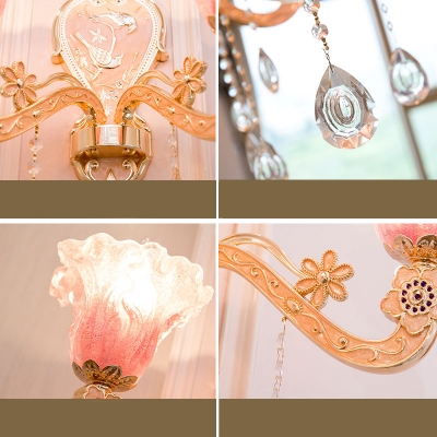 Elegant Style Flower Wall Light 1/2 Lights Metal Sconce Light in Gold with Teardrop Crystal for Hotel