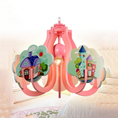 Kids Castle Ceiling Pendant Single Lights Metal Mini Chandelier in Blue/Pink for Girls Bedroom