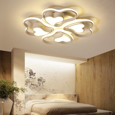 Loving Heart Study Room Ceiling Fixture Acrylic 3/4 Heads Modern LED Flush Mount Light with Warm/White Lighting