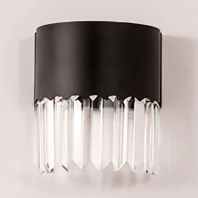 Metal Carved/Half-Round Wall Light Bedroom 1 Light Simple Style Wall Lamp with Clear Crystal in Black