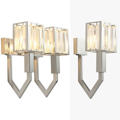 Metal Cube LED Wall Light with Crystal Stair 1/2 Head Traditional Sconce Light in Chrome