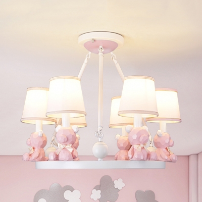 Metal Toy Bear Chandelier Child Bedroom 3/6 Lights Nordic Stylish Pendant Light in Blue/Pink/White
