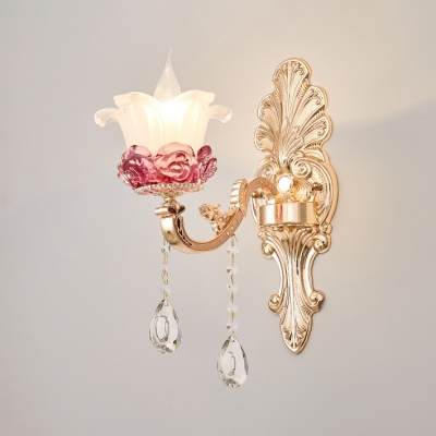 Modern Gold Wall Light Blossom 1/2 Heads Metal Sconce Light with Clear Crystal for Corridor