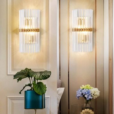Modern Stylish Gold Wall Lamp Tube Clear Crystal 2 LED Wall Sconce for Bedroom Study Room