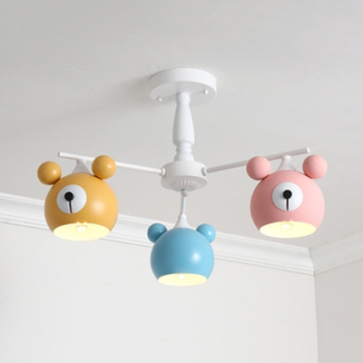 Nordic Style White Chandelier with Bear 3/6 Lights Metal Ceiling Light for Nursing Room