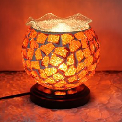 Plug-In Mosaic Table Light Spherical Shade 1 Bulb Stained Glass Night Light for Hotel Villa