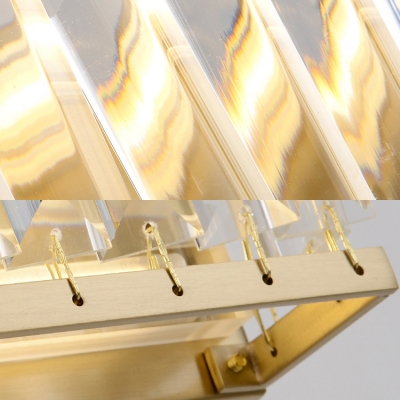 Rectangle Hallway Stair Sconce Light Metal Contemporary Wall Lamp in Gold with Clear Crystal