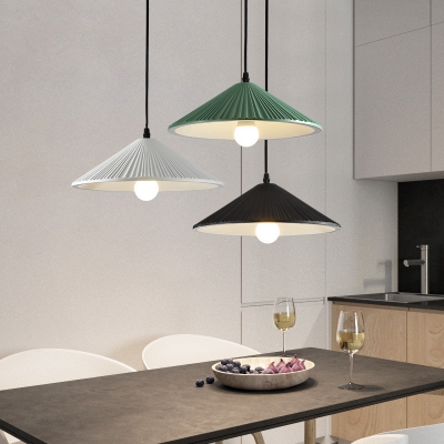 Ribbed Resin Conical Hanging Light for Dining Room Nordic Style Single Pendant Lighting in Black/Gray/Green/White
