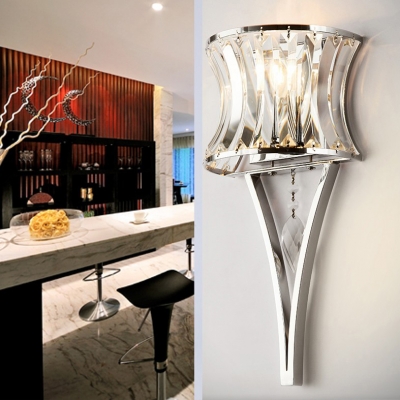 Romantic Curved Shade Wall Sconce Metal One Head Chrome Wall Lamp for Dining Room Bedroom