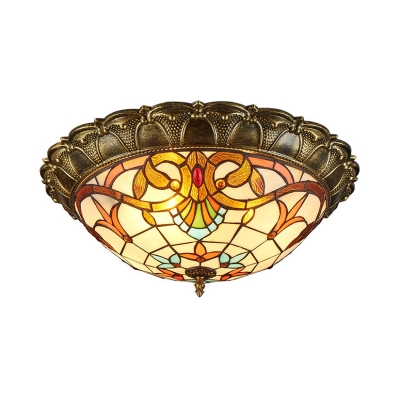 Stained Glass Bowl Flush Mount Light Living Room Tiffany Style Sunflower/Victorian Ceiling Light