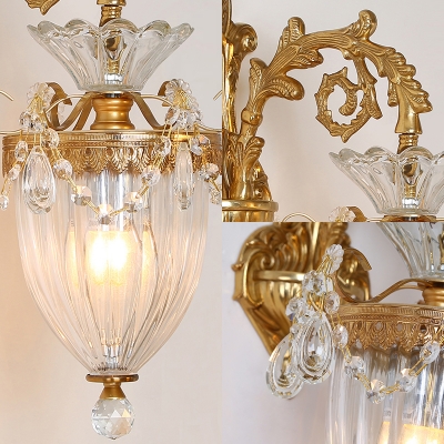 Stair Cafe Engraved Arm Wall Light Ribbed Glass 1/2 Lights Elegant Style Gold Sconce Light with Crystal