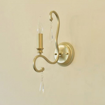 Traditonal Candel Shaped Wall Light with Crystal 1 Light Metal Sconce Light in Gold for Hallway
