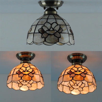 Antique Style Ceiling Mount Light with Bead/Heart/Hollow/Magnolia 1 Bulb Shell Flush Light for Hallway