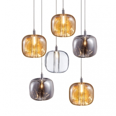 Amber/Clear/Smoke Stone-Like Mini Pendant Simple Glass Shade One Head Hanging Light for Bar Cafe