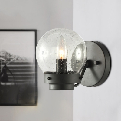 Antique Stylish Candle Wall Light 1 Light Metal Sconce Light with Bubble Glass in Black for Dining Room