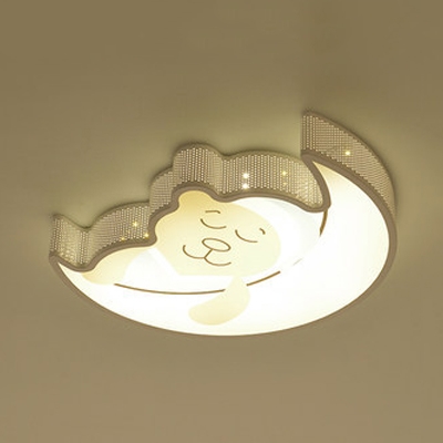 Bird/Elephant/Moon&Bear Flushmount Light Cartoon Metal Third Gear/White Ceiling Lamp for Kid Bedroom