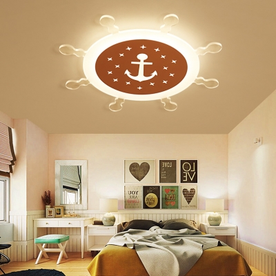 Blue/Pink/Yellow Rudder Ceiling Mount Light Nautical Stylish Acrylic Warm/White Flush Light for Game Room