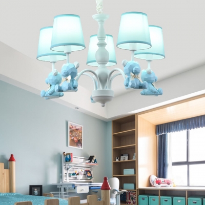 Bow Bear Metal Hanging Light 5 Lights Lovely Chandelier Light in Blue for Boys Girls Bedroom