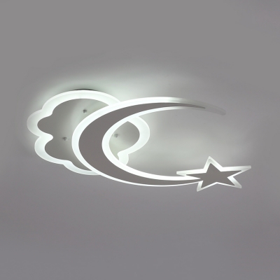 Child Bedroom Crescent Cloud Flushmount Light Acrylic Modern Style Stepless Dimming/Warm/White LED Ceiling Lihgt