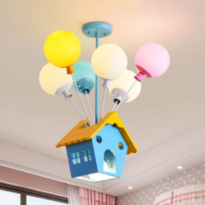 Creative Balloon Chandelier With Wood House 7 Lights Glass Multi