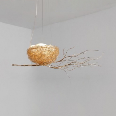 Creative Bird Nest Chandelier Metal 2/3 Lights Gold Pendant Light for Living Room Cafe
