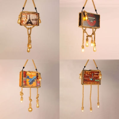 Wood Luggage Shaped Chandelier Restaurant Creative Vintage Pendant Light in Beige