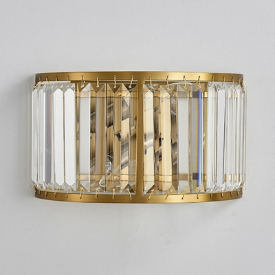 Luxurious Drum Shade Wall Light Metal Black/Gold Sconce Light with Crystal for Restaurant Foyer