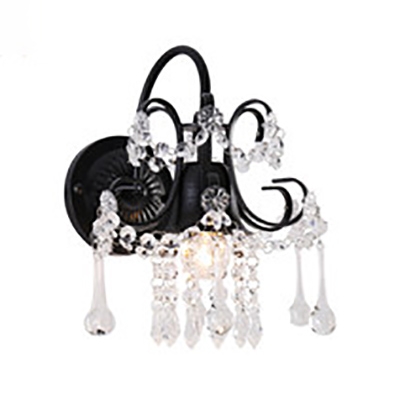 Metal Flower Wall Light with Crystal Single Light Rustic Style Sconce Light in Black/Brass/Champagne for Cafe