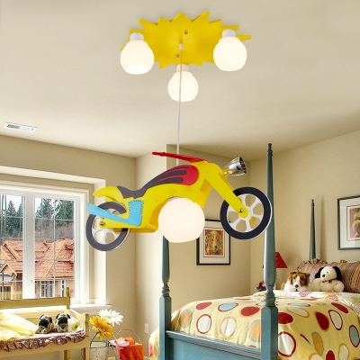 Metal Motor LED Ceiling Pendant with Orb Shade 4 Heads Creative Cool Hanging Light in Yellow