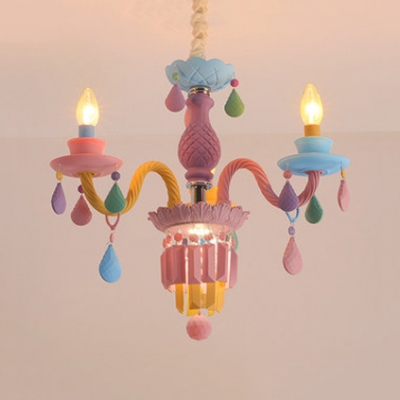 Modern Nordic Candle Pendant Light with Teardrop Crystal 3/5/6/8 Lights Metal Chandelier for Bedroom