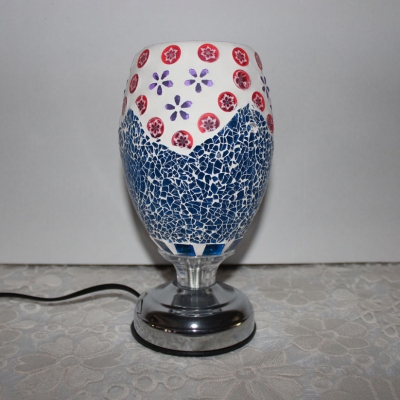Mosaic Goblet Shaped Night Light 1 Head Stained Glass Table Lamp in Blue/Red/Yellow for Living Room